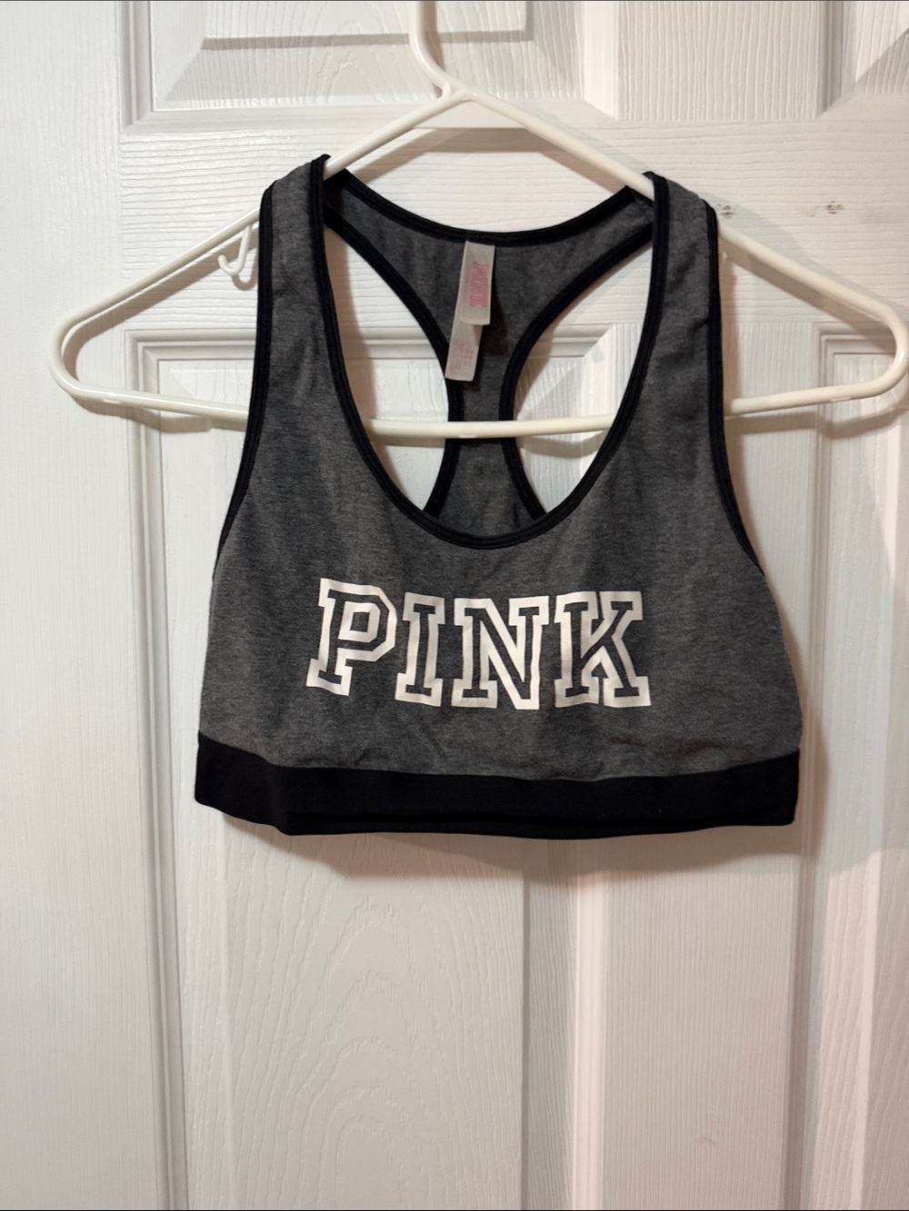 PINK Victoria's Secret Gray & Black Racerback Sports Bra